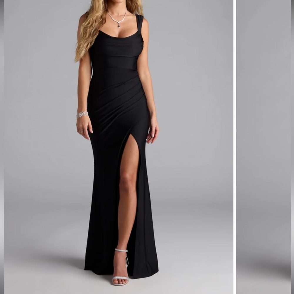 Windsor Low Back, Slit, Black Formal Dress